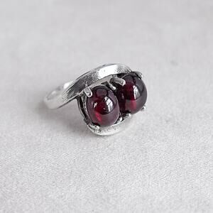 Sterling Silver Double Garnet Bypass Ring Size 5.5 Double Cabochon 5.4g